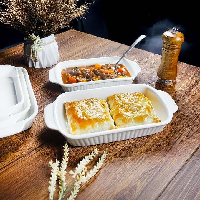 Small Au Gratin Baking Dish, Ceramic Casserole Dishes 9 x 6, Set of 4, 23 Oz with Handles, Pans Set for Oven Roasting for 1 or 2 person servings, Lasagna, Pie, Gratin, for Kitchen, Home