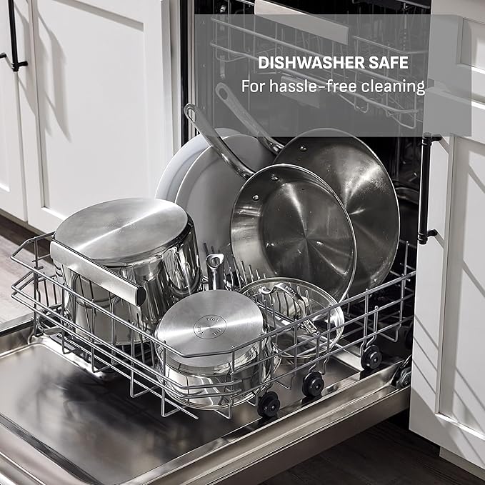 T-fal Gourmet 15-Piece Stainless Steel Cookware Set, Pots and Pans Cooking Set, Dishwasher Safe, Oven Safe to 500°F, Induction Compatible, Stock Pot, Sauce, Saute, Frying Pans, Silver