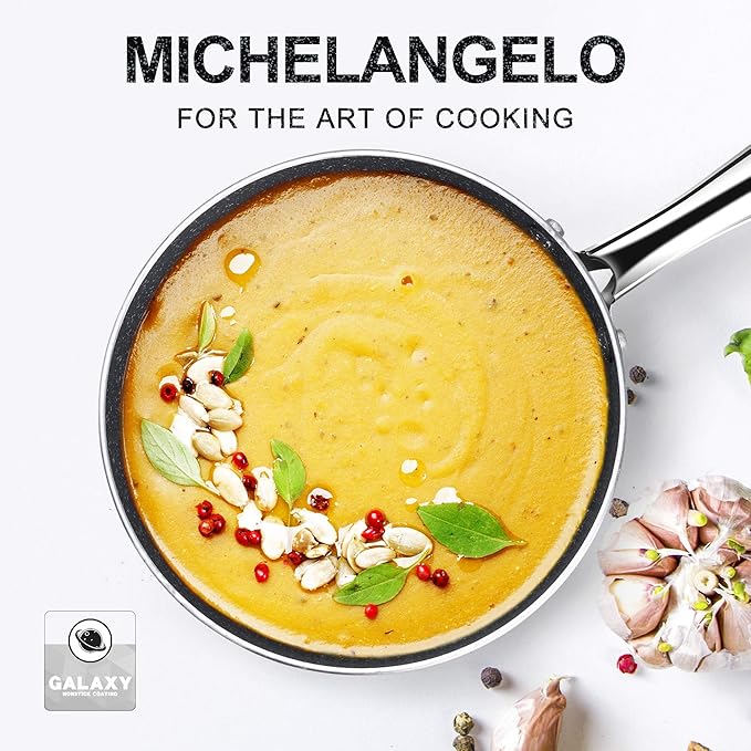 MICHELANGELO Sauce Pan with Lid, 3 Quart Saucepan with Lid Nonstick Small Pot, Granite Sauce Pan with Stainless Steel Handle, 3 Qt Saucepan Induction Compatible