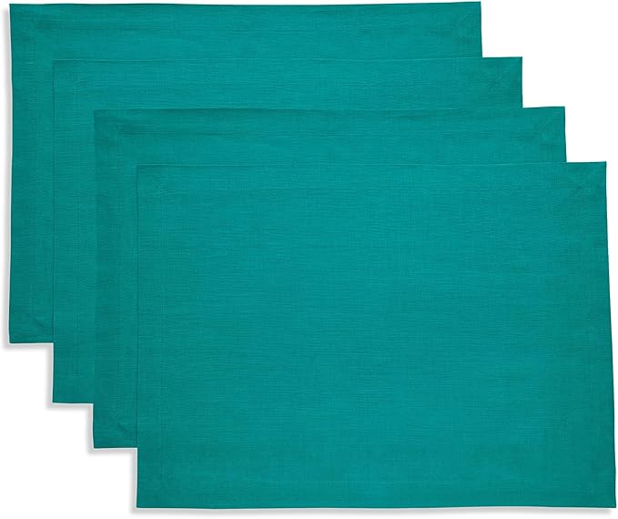 Solino Home Linen Placemats Set of 4 - Teal Placemats 14 x 19 Inch - 100% Pure Linen Table Place Mats - Fete, Handcrafted and Machine Washable