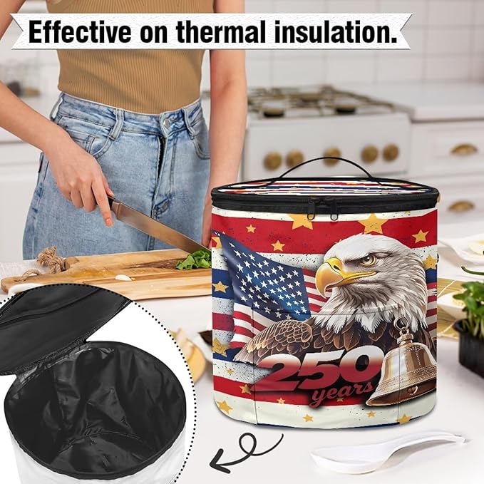 Stars and Stripes Electric Pressure Cooker for America250 Semiquincentennia Bald Eagle Insulation Handbag Keep Appliance Clean Electric Pressure Cooker Bag with Accessories Pockets