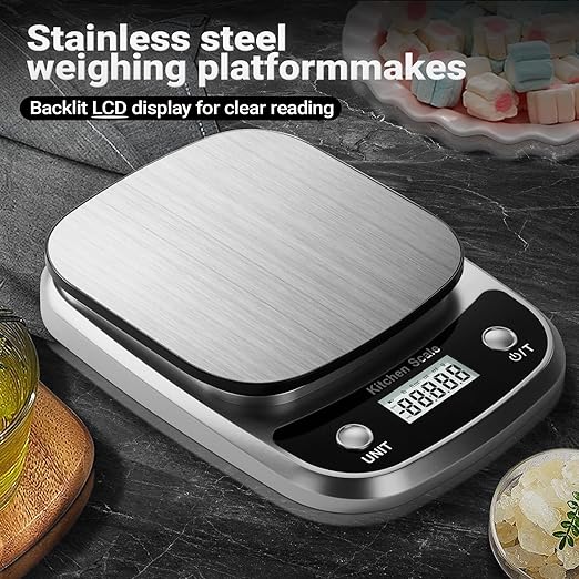 GRAM PRES Food Kitchen Scale Digital Weight Grams and Oz，Professional Digital Kitchen Food Scales 10kg/1g for Weight Loss Dieting Baking Cooking,Stainless Steel Weighing Platform,LCD Display