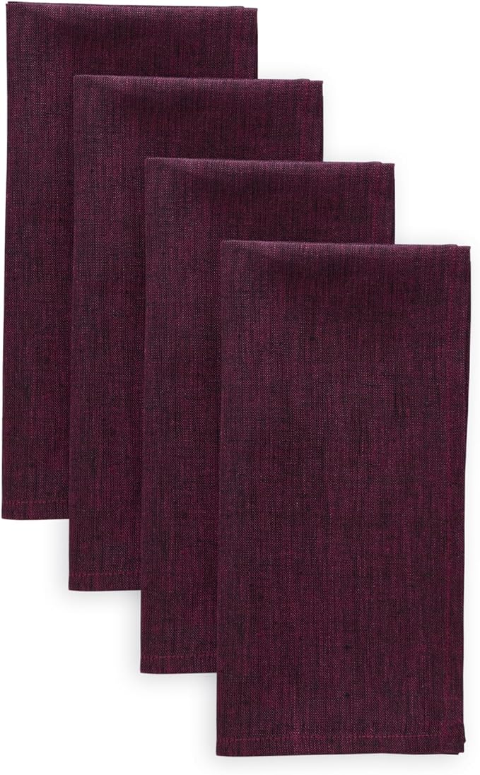 Solino Home Linen Cloth Napkins Set of 4-100% Pure Linen Chambray Burgundy Dinner Napkins 20 x 20 Inch for Valentines, Winter, New Year - Athena, Handcrafted and Machine Washable