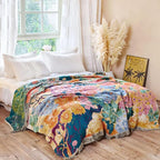MSGKV Boho Throw Blanket for Bed 60"x80" Cotton Floral Twin Size Couch Blankets All Seasons Lightweight Muslin Breathable Farmhouse Blankets