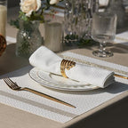 Leetaltree Luxury White Placemats with Gold Stripes Placemats Set of 4 - Waterproof Washable for Wedding, Anniversary, Daily Use - Sparkling Table Decor - Hand-Cut