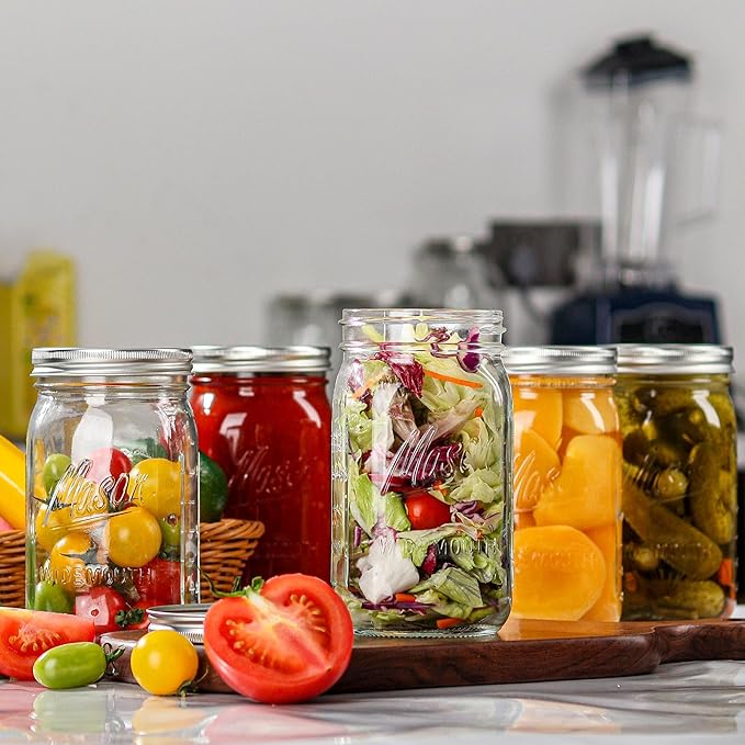Esrentle Wide Mouth Mason Jars 32 oz - 12 Pack Large Glass Mason Jars with Airtight Lids and Bands, 1 Quart Glass Jars for Pickling, Canning, Fermenting and Food Storage, Microwave & Dishwasher Safe