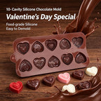 2 Pack 10-Design Love Rose Heart Silicone Molds Non-Stick Food Grade Easy Release for Chocolate Candy Gummy Ice Cubes Soap Perfect for Valentine's Day DIY Gifting