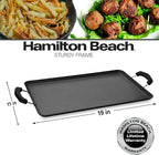 Hamilton Beach Nonstick Double Griddle 19x11-Inch - Black Aluminum Griddle with Soft Touch Bakelite Handle - Flared Edge - Spiral Bottom, Easy to Clean, Multipurpose Use - Durable & Dishwasher Safe