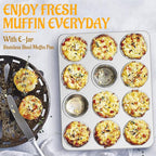 E-far 12-Cup Muffin Pan Set of 4, Stainless Steel Muffin Tins, Non-Toxic Metal Cupcake Pans Tray for Baking Small Mini Cupcake, Heavy Duty & Regular Size, Rust Free & Dishwasher Safe