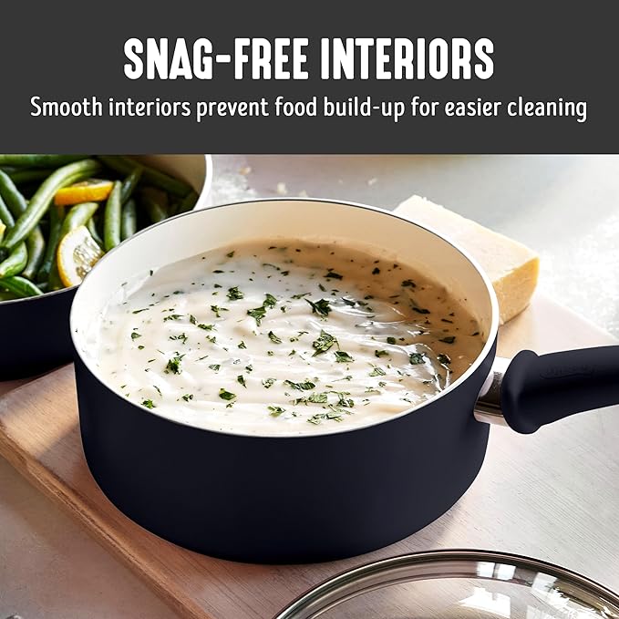 GreenLife 2.5QT Nonstick Saucepan with Glass Lid, Soft Grip, PFAS-Free Ceramic, Multipurpose Chef Pan, Milk & Sauce Cooking Pot, Dishwasher & Oven Safe to 350˚F, Stay-Cool Handle, Black