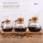 Lalord Pour Over Coffee Maker with Stainless Steel Filter, 20 oz Borosilicate Glass Coffee Carafe, Wooden Collar, Coffee Maker Carafe, Hold 3-4 Cups, 600 ml, Clear