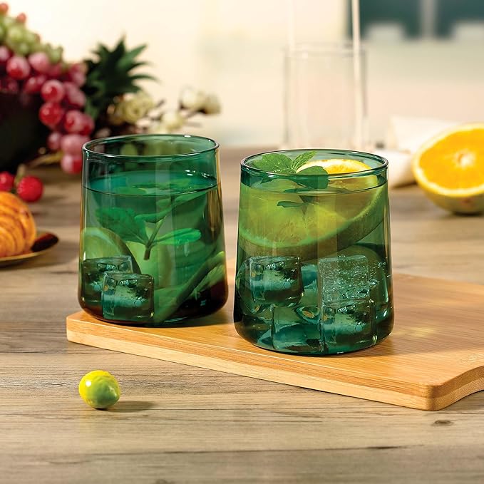 Emerald Green Glass Tumbler Set of 4 – 16.5 oz Borosilicate Drinkware – Durable, Lead-Free, Dishwasher Safe – Unique Colored Glasses for Any Drink