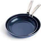 Blue Diamond 9.5” and 11" Frying Pan Skillet Set, Diamond Infused PFAS & PFOA-Free Ceramic Nonstick Pots & Pans, Durable Non Toxic Metal Utensil Safe & Scratch Resistant, Dishwasher & Oven Safe, Blue