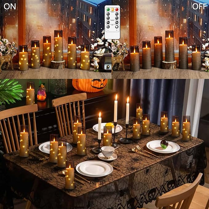 Flameless LED Candles with Timer 24 Pc Flickering Flameless Candles for Romantic Ambiance and Home Decoration Stable Acrylic Shell,with Embedded Star String，Battery Operated Candles（Grey）