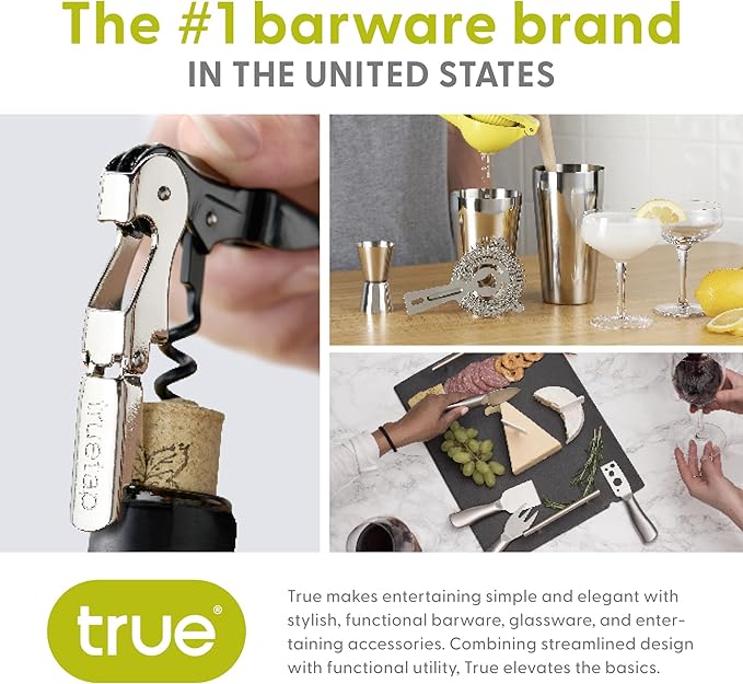 True Truetap Double Hinged Waiter's Corkscrew Wine Opener, Stainless Steel Wine Bottle Opener with Built In Foil Cutter, Home Bar Tools, Bar Cart Accessories, Wedding Gifts, Set of 1, Natural