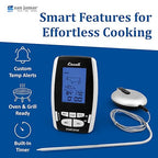 San Jamar Escali Plastic Wireless Thermometer & Timer, Custom Alerts, Stainless Steel Probe with 200ft Range for Commerical Kitchen, Black