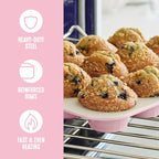 GreenLife 6 Piece Nonstick Bakeware Set, Non-Toxic PFAS-Free Ceramic Oven Pans, Dishwasher & Oven Safe to 450°F, Easy Release Baking Sheet, Loaf Pan, Rectangle & Round Cake, Muffin Pan, Pink