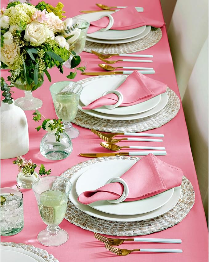 Solino Home Linen Napkins Set of 4-100% Pure Linen Pink Carnation Dinner Napkins Cloth 20 x 20 Inch for Valentines - Fete, Handcrafted and Machine Washable