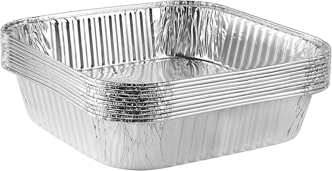 PLASTICPRO Disposable 8'' X 8'' X 2'' Inch Square Aluminum Tin Foil Baking Pans Bakeware - Cookware Perfect for Baking Cakes, Breads, Brownies, Bread, Meatloaf, Lasagna, Pack of 10