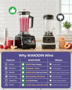 WantJoin Professional Blender, ETL listed 70oz Commercial Blender for kitchen Max 1800W High Power Home and Commercial with Timer, Smoothie Maker 2200ml for Crushing Ice, Frozen Dessert, Soup,fish