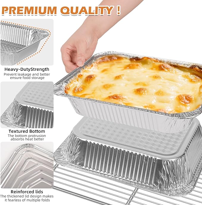 Findful Aluminum Pans with Lids 9x13 (25 Pack) – Foil Pans, Aluminum Trays for Cooking, Baking, Storing & Prepping Food – Tin Foil Pan, Disposable Baking Pan – Heavy-Duty, Leak-Proof & Oven-Safe