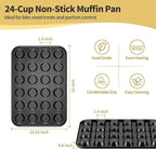 TeamFar Mini Muffin Pan, 24-Cup Non-Stick Carbon Steel Cupcake Tray Tin for Baking, Small Cup Cake Bakeware for Bite-Sized Cheesecake Tart Quiches, Even Baking & Effortless Release & Easy Clean