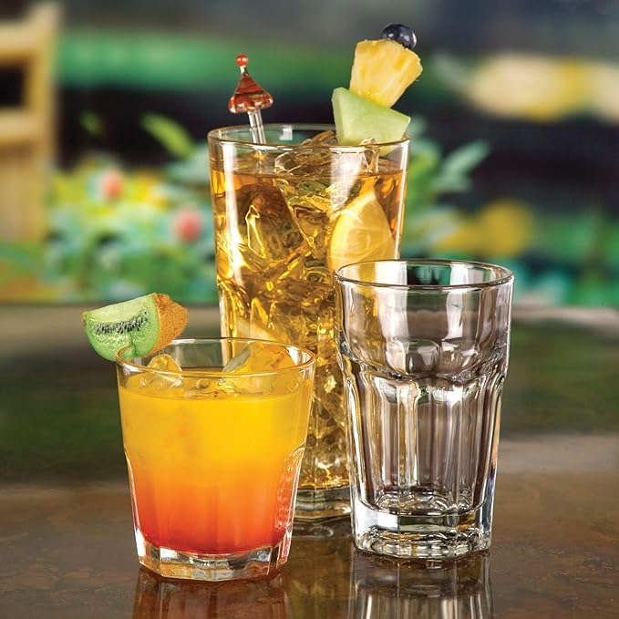 Libbey Gibraltar DuraTuff Drinking Glass Drinking Cup Set, Iconic Heavy Base Bar Glassware Thick Drinking Glasses Set of 12, 14-Ounce Juice Glasses
