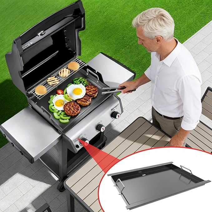 Spirit E-425 Flat Top Griddle Insert for Weber GS4 Spirit I & II 300 Series, Carbon Steel Griddle Plate for Genesis Silver/Gold/Platinum 1000-3500, Replacement for Weber 7638 7639 Grates