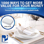 Paterson Paper Placemats Disposable - 10” x 14” Scalloped White - Bulk 1000 Count - Paper Place Mats for Weddings