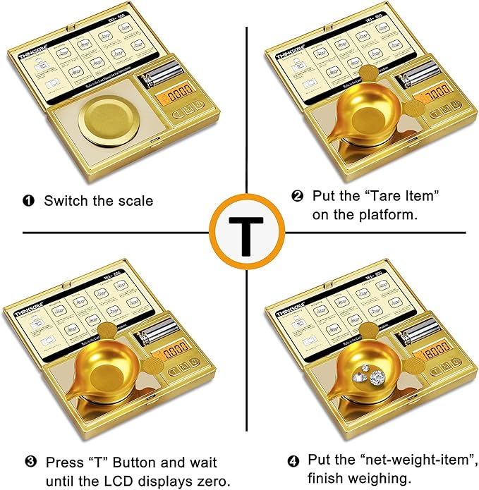THINKSCALE Digital Milligram Scale, 50g/0.001g Gold Jewelry and Gem Scale, Mg Scale for Powder, Reloading, Micro Gram Scale with Calibration Weight, Includes Scoop, Powder Pan and Tweezers
