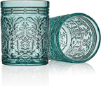 Godinger Old Fashioned Whiskey Glasses, Drinking Glasses, Vintage Decor, Glass Cups, Water Glasses, Cocktail Glasses - Jax Collection, 12oz, Seafoam, Set of 4