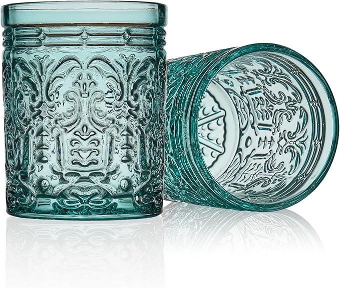 Godinger Old Fashioned Whiskey Glasses, Drinking Glasses, Vintage Decor, Glass Cups, Water Glasses, Cocktail Glasses - Jax Collection, 12oz, Seafoam, Set of 4