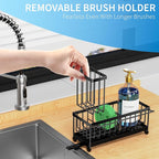 Cisily Sponge Holder for Kitchen Sink, Sink Caddy Organizer with High Brush Holder, Kitchen Countertop Organizers and Storage Essentials, Rustproof 304 Stainless Steel (Black with Towel Rack, 9.25″)