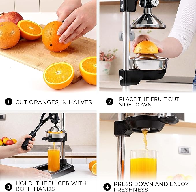 Zulay Kitchen Puplerizer 9 in 1 Cast Iron Juicer - Easy-to-Clean Heavy-Duty Manual Juicer with Presser Attachment to Juice All Types of Fruits! Extra Tall with Stainless Steel Bowl - Black