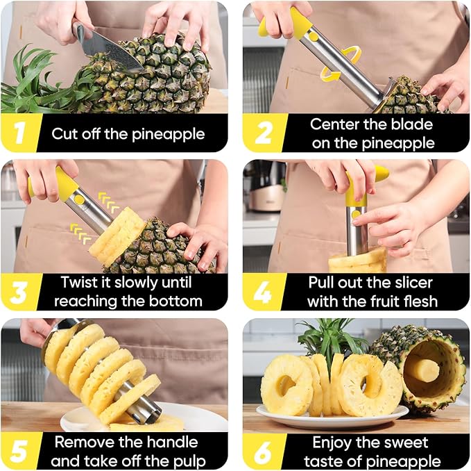 Pineapple Corer, [Upgraded, Reinforced, Thicker Blade] Newness Premium Pineapple Corer Remover, Stainless Steel Pineapple Core Remover Kitchen Tool with Sharp Blade for Diced Fruit Rings, Yellow
