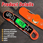 Meat Thermometer Digital, IP67 Waterproof Food Thermometer for Cooking and Baking, Instant Read Meat Thermometer with Backlight, Hold Function & Magnet for Kitchen, Beef, Grill, BBQ, Candy, Turkey