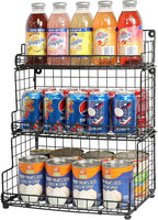 X-cosrack Stackable Wire Basket 3 Tier Countertop& Wall Mounted Metal Storage Basket for Kitchen Pantry Cabinet, Muti-functional Open Front Bin Organizer for Food Fruit Snack, Black