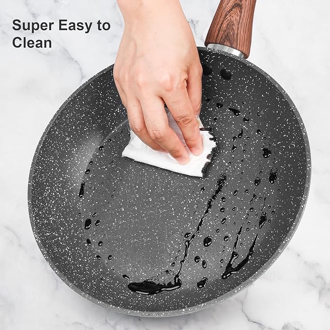 M MELENTA Granite Pots and Pans Set Non Stick, 11 Piece Die-Cast Induction Cookware Set, Nonstick Kitchen Cooking Set w/Frying Pans & Saucepans, PFOA Free