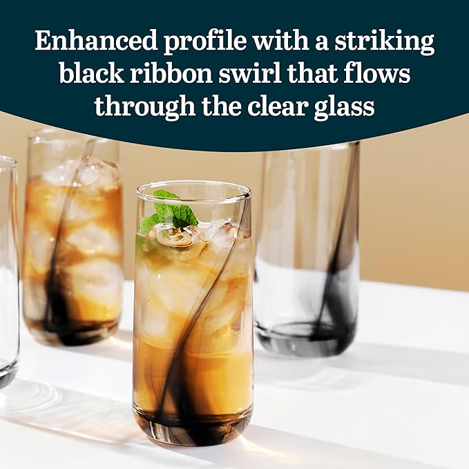 Libbey Ascent Black Ribbon 16 Piece Tumbler and Rocks Glass Set