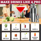 Cresimo 24oz Cocktail Shaker Set with Bar Accessories for Home Bar - Martini Shaker with Jigger and Drink Mixer Spoon - Alcohol Bartender Gift - Bartending Kit Essential for Home
