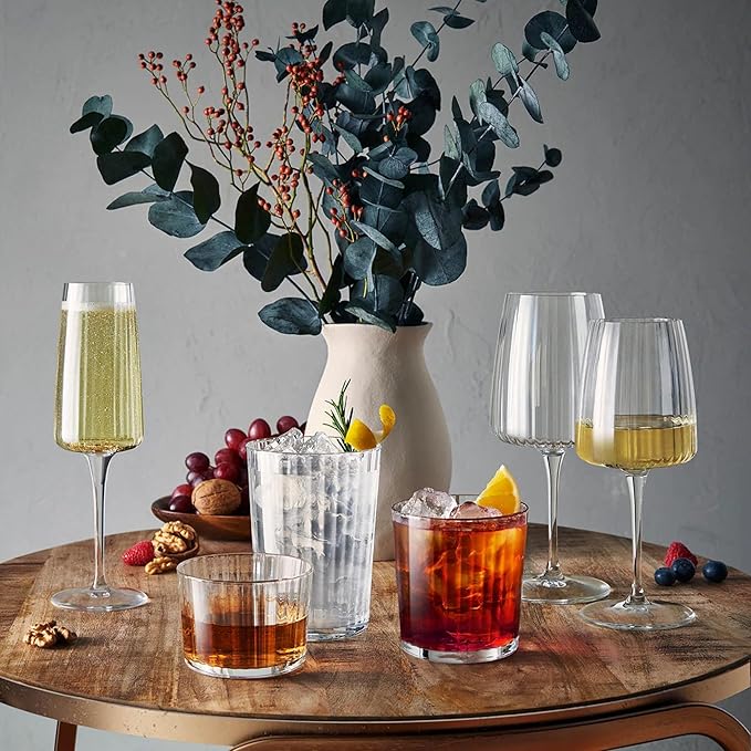 Bormioli Rocco Exclusiva Negroni Glasses, Set of 12-12 Oz. Ribbed Cocktail Tumblers Made in Italy with Star Crystal Glass & XLT Treatment - Stylish Everyday Drinkware, Dishwasher Safe