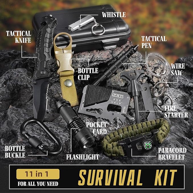 Gifts for Men Husband Dad Christmas, Survival Kit, Emergency Survival Gear and Equipment 14 in 1, Stocking Stuffers Birthday Gifts for Him Boyfriend, Hunting Fishing Camping Accessories, Cool Gadget