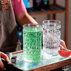 Vintage Drinking Glasses Set - 12 Pcs Romantic Highball Tumblers, 15oz Cups for Water, Mojito, Cocktail, Whiskey, Juice - Tall Glassware