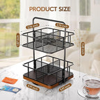 Rotating Tea Bag Organizer – 2 Tier 8 Basket 360° Spinning Teabag Holder Organizer, Acacia Wood Iron Countertop Tea Accessories Rack Holds 100+ Tea Bags, Decorative Kitchen, Coffee Bar Organizer Gift