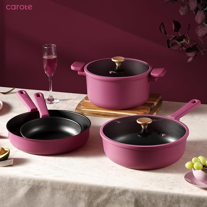 CAROTE Non Stick Pots and Pans Set, Cookware Sets Nonstick, Kitchen Cooking Set with Stay-Cool Handles,with Silicone Tools and Pot Protectors,16 Piece