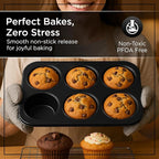 Wrenbury Jumbo Muffin Pan 6 Cup Set of 2 - Nonstick XL Deep Muffin Pan for Baking 3.75" Cup - Big Cup Tin - Oversized Extra Large Cupcake Mold - PTFE Free