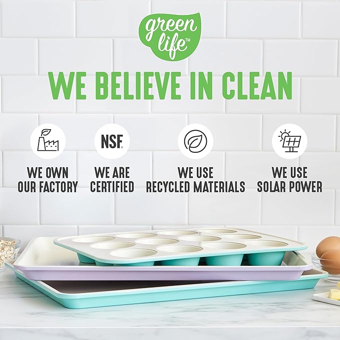 GreenLife 12-Cup Muffin Pan, PFAS-Free Healthy Nonstick Baking Tray, 11.4" x 1.9" x 15.9", Durable Ceramic Bakeware, Cupcakes, Egg Bites, Tarts, Brownies, Black
