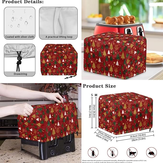 Christmas Tree Small Appliance Dust Covers Sets Bread Maker Protective Cover Coffee Maker Appliance Cover Slow Cooker Dust Covers Fit for Most 6-8 Qt Slow Cookers