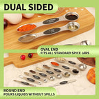 Magnetic Measuring Spoons Set Stainless Steel with Leveler, Dual-Sided Metal Measuring Spoons for Baking & Cooking, Fits in Spice Jars, Must-have Kitchen Gadgets, 8 Measuring Spoons & 1 Leveler, Black