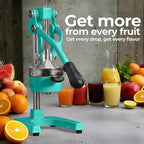 Zulay Kitchen Cast Iron Juicer - Easy-to-Clean Heavy-Duty Manual Juicer, Professional Citrus Juicer - Stainless Steel Lemon Squeezer - Manual Citrus Press & Orange Squeezer - Orange Juicer – Teal
